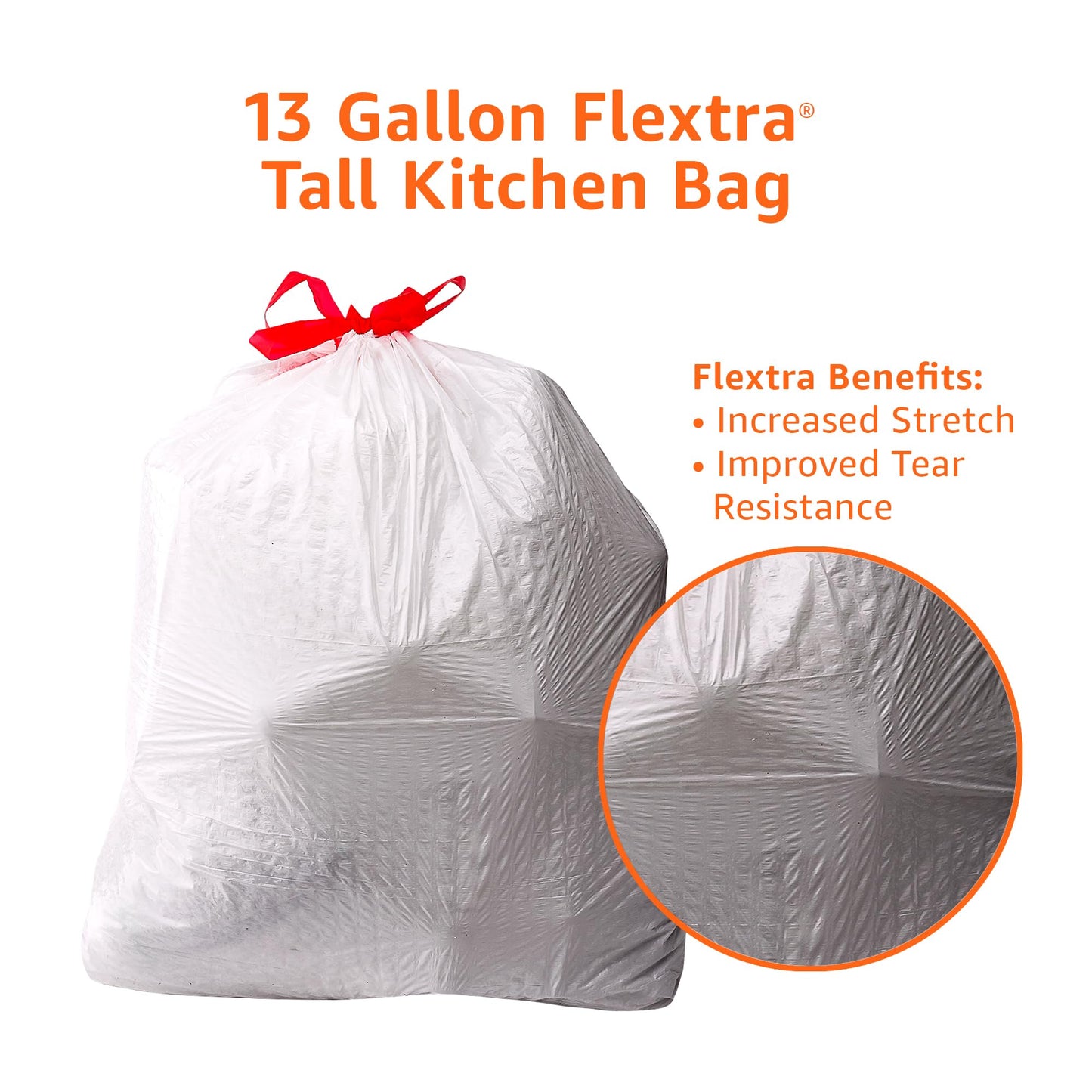 Amazon Basics Flextra Tall Kitchen Drawstring Trash Bags, Fresh Scent, 13 Gallon, 120 Count