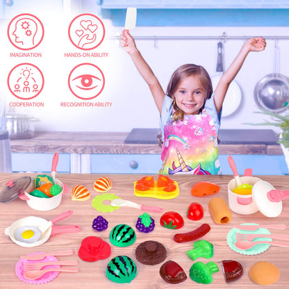 Meaicezli Kids Play Kitchen Accessories Set, Pretend Kids Pots and Pans Playset Toddler Cooking Set Play Kitchen Toys with Fake Play Food Dishes Utensils for Girls Boys Ages 1 2 3 4 5 6 7 8, Pink
