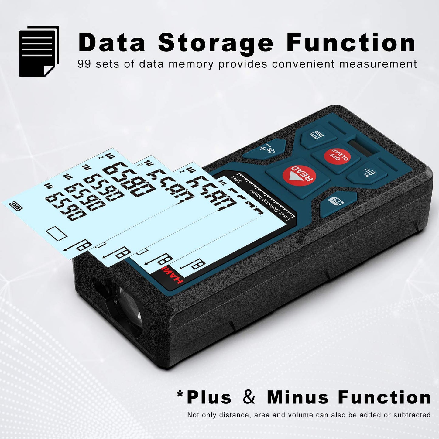 165ft/50m Laser Measure Ft/in/M Switching LM50 Laser Measurement Tool Devices with 2 Bubble Levels Distance Meter,Large Backlit LCD
