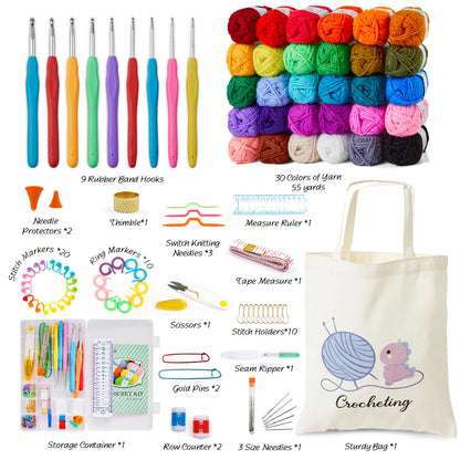 INSCRAFT Crochet Kit for Beginners Adults, 30 Acrylic Yarn Skeins 1650 Yards Yarn, 105 PCS Crochet Kit with Hooks Yarn Set,includes Canvas Tote Bag, Ideal Starter Pack for Kids Professionals