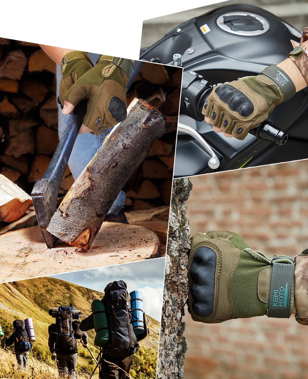 KEMIMOTO Fingerless Tactical & Motorcycle Gloves for Men, Outdoor Work Sports, Cycling, Hunting, Hiking & Camping