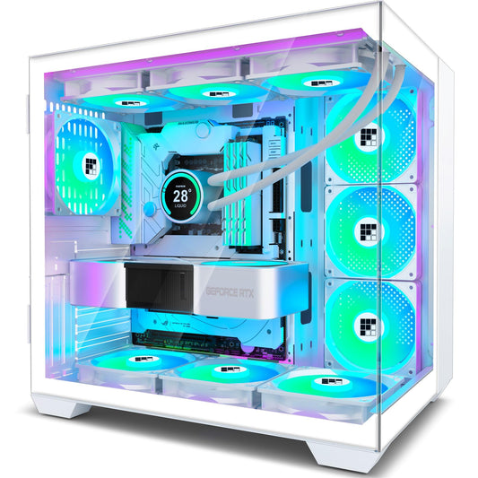 FOIFKIN F600 PC Case - Pre-Installed 7 PWM ARGB Fan, ATX Mid-Tower Gaming PC Case, 270° Panoramic Glass with Type-C, FOIFKIN (White, F600)