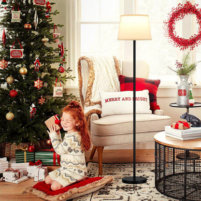 Raexpectis Modern Floor Lamp with Adjustable Brightness, Remote Control, Black, LED Bulbs, White Shade, Foot Switch, Easy Assembly