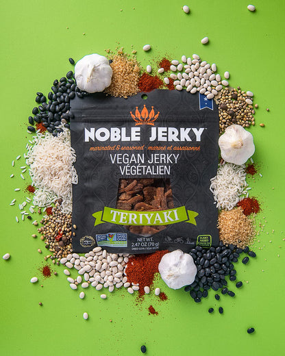 Noble Jerky - Healthy Vegan Plant Protein + Energy Non-GMO Meat Free 100% Natural 4 Bags (2.47 oz each Bag)