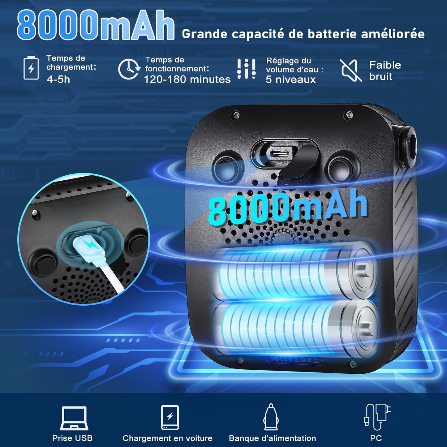 Portable Shower for Camping, [Upgraded] Spopal 8000mAh Rechargeable Camping Shower with 5 Adjustable Speeds, 4 Spray Modes, LED Display, IPX8 Waterproof Outdoor Shower Kit for Hiking, Travel, Car, Pet