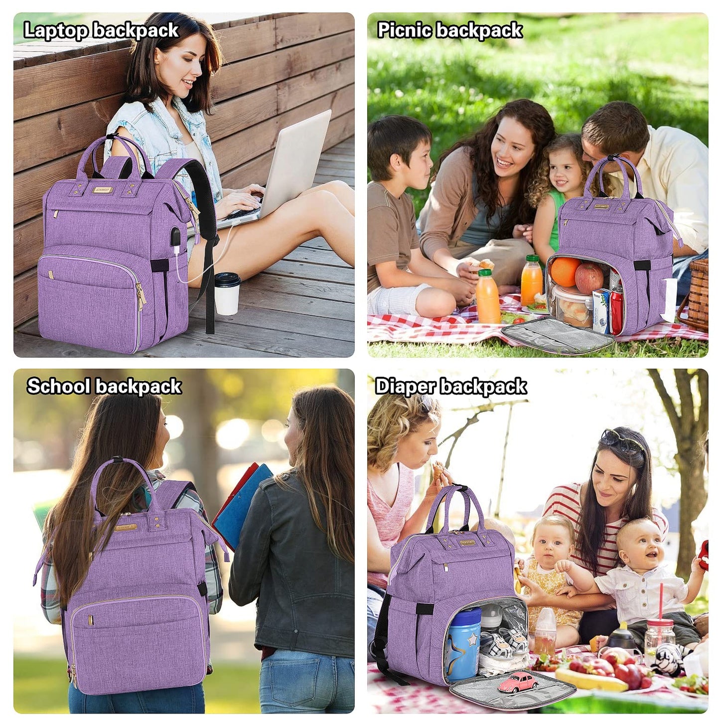 JCDOBEST Lunch Bag Backpack, Insulated Cooler Backpack Lunch Box Laptop Backpack with USB Port for Women Men