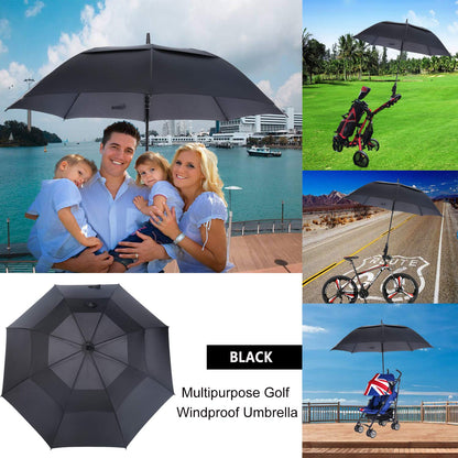 MRTLLOA 62/68/72 Inch Automatic Open Black Golf Umbrella, Extra Large Oversize Double Canopy Vented Windproof Waterproof Sports Stick Umbrellas for Rain(62 Inch)