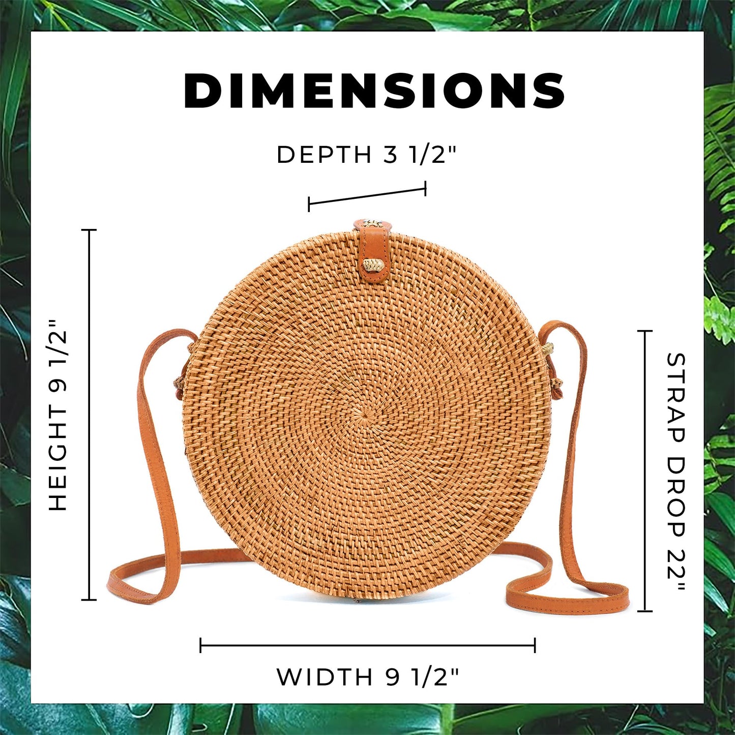 Novum Crafts Round Rattan Bag for Women - Handmade Ata Wicker Woven Purse - Circle, Square, Oval Brown Straw Boho Bags