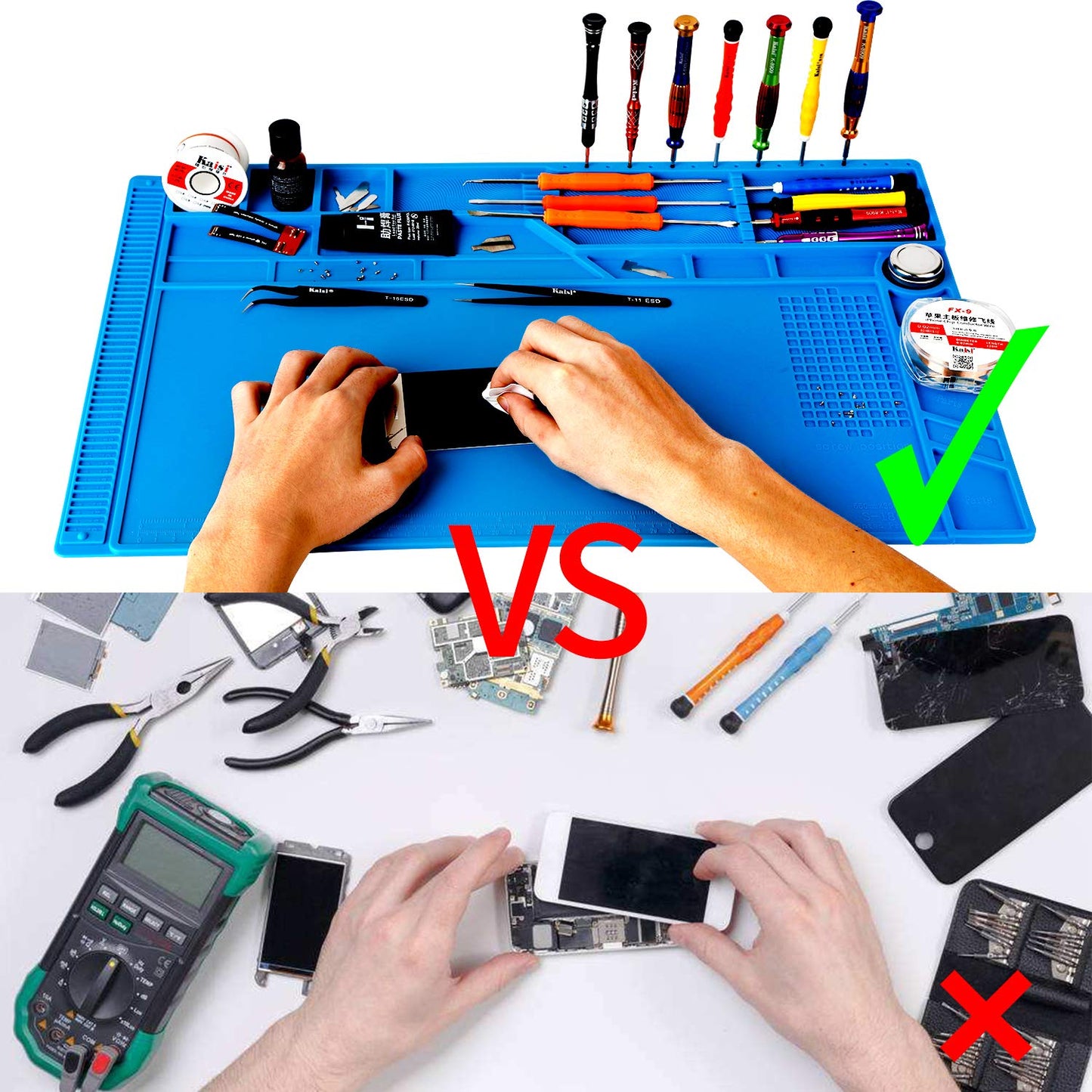 Kaisi S-180 Large Silicone Soldering Mat Magnetic Repair Work Mat, Heat Resistant Insulation Large Platform Station Pad for Soldering, Electronics, Computer Repair, Size 21.6 x 13.8 inch