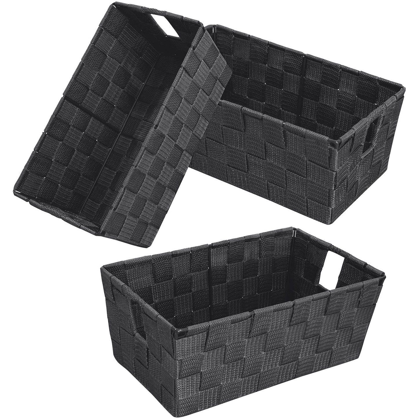 homyfort Woven Shelf Storage Tote Basket Bins Container, Storage Boxes Cube Organizer with Built-in Handles for Bedroom, Office, Closet, Clothes, Kids Room, Nursery 3pk(Grey)