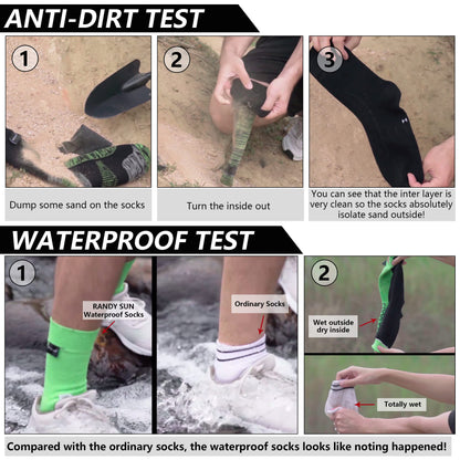 RANDY SUN Mens Waterproof Hiking Socks, Women's Skiing Camping Wading Trail Climbing Cycling Fishing Sports Windproof Business Crew Cushioned Socks, Black Grey M