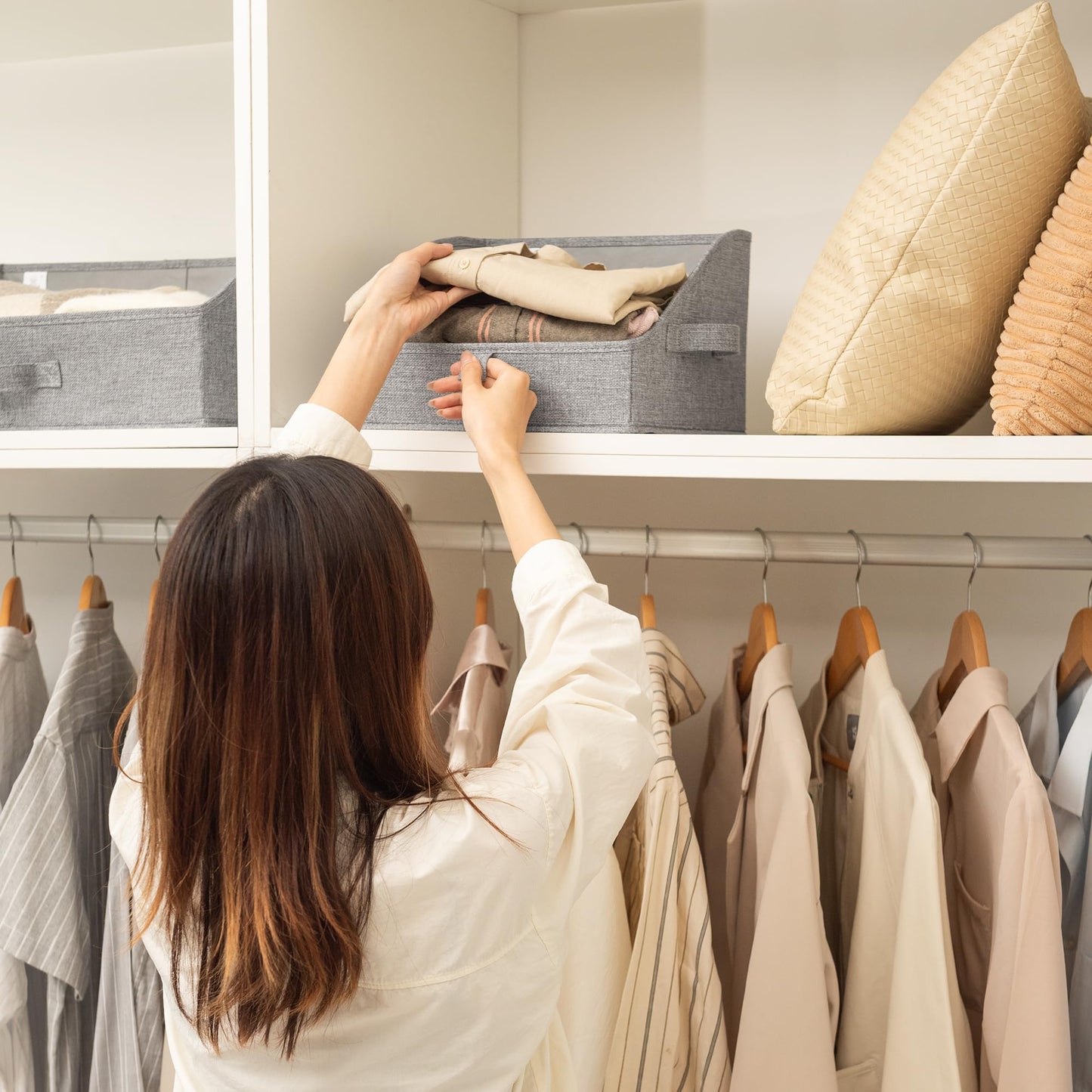 GRANNY SAYS Closet Storage Bins, Clothes Organizer and Storage Bins, Trapezoid Storage Boxes with Handles, Storage Baskets for Shelves, Dark Gray, Medium, 3-Pack
