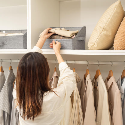 GRANNY SAYS Closet Storage Bins, Clothes Organizer and Storage Bins, Trapezoid Storage Boxes with Handles, Storage Baskets for Shelves, Dark Gray, Medium, 3-Pack