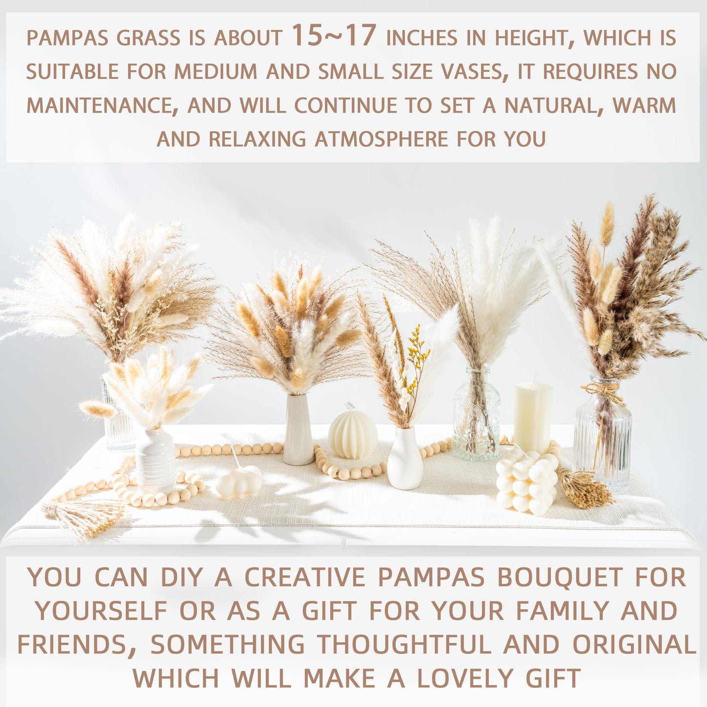 70PCS Natural Dried Pampas Grass Boho Home Decor Bouquet Phragmites Dried Flowers Bouquet for Wedding Floral Arrangements Home Decorations (70PCS)
