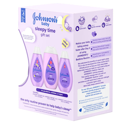 Johnson's Baby Sleepy Time Bedtime Gift Set with Relaxing NaturalCalm Aromas, Bedtime Baby Bath Shampoo, Wash & Lotion, Baby Bedtime Essentials, Hypoallergenic & Paraben-Free, 3 Items