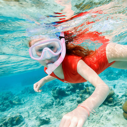 Kids Snorkel Set, Children Anti-Fog Diving Mask Swimming Goggles Full Dry Top Snorkel Equipment Snorkeling Packages Swimming Gear for Youth Boys Girls Age 5-10 (Pink White)