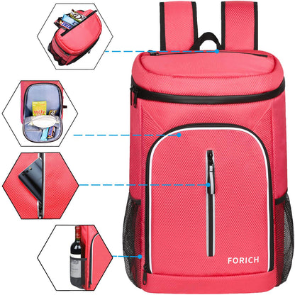 FORICH Soft Cooler Backpack Insulated Waterproof Cooler Bag Leak Proof Portable Backpacks to Work Lunch Travel Beach Camping Hiking Picnic Fishing Beer for Men Women (Watermelon Red)