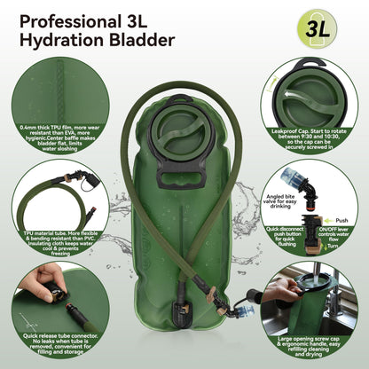 MARCHWAY Tactical Molle Hydration Pack Backpack with 3L TPU Water Bladder, Military Daypack for Cycling, Hiking, Running, Climbing, Hunting, Biking (Green)