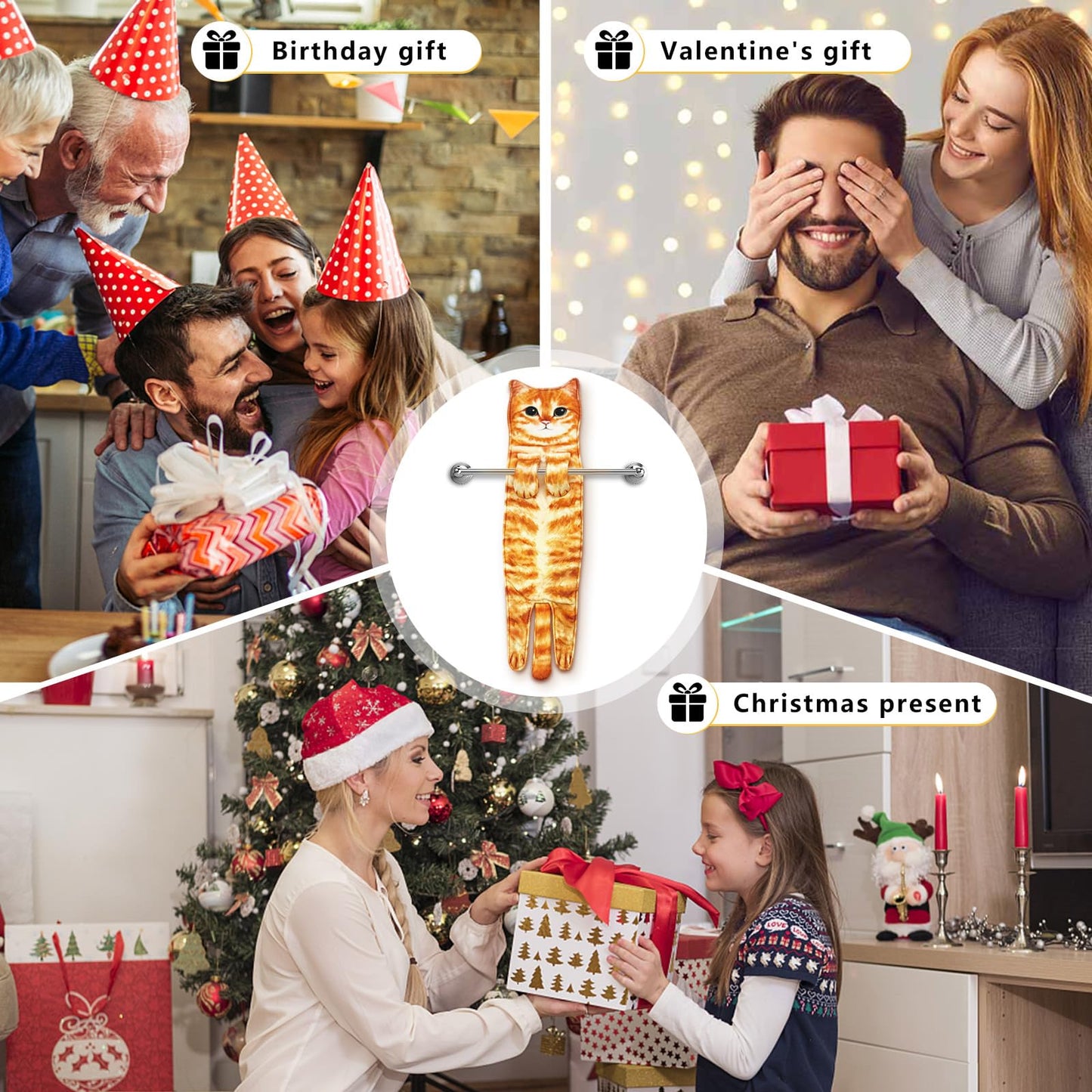 PAT JUUMG Funny Cat Hand Towels for Bathroom Kitchen Decor Towel,Cute Decorative Hanging Face Towels,Super Absorbent Soft, Housewarming Gift,Cat Lovers Gifts for Women (Orange)