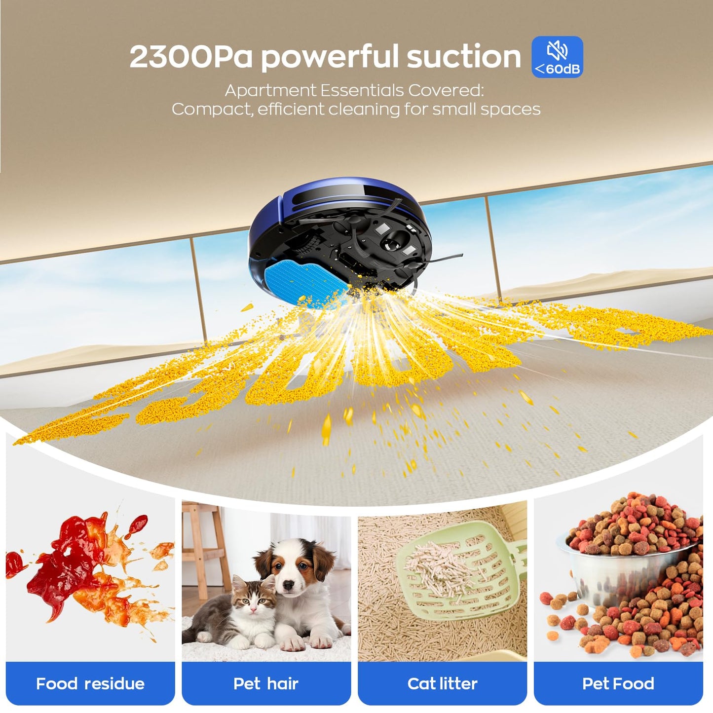 Robot Vacuum and Mop Combo, 2-in-1 Mopping Robot Vacuum Cleaner with 2300Pa Suction, 2.87'' Slim Design, Wi-Fi/App/Voice Control, 3D Obstacle Avoidance&Self-Charging for Hard Floors, Carpets, Pet Hair