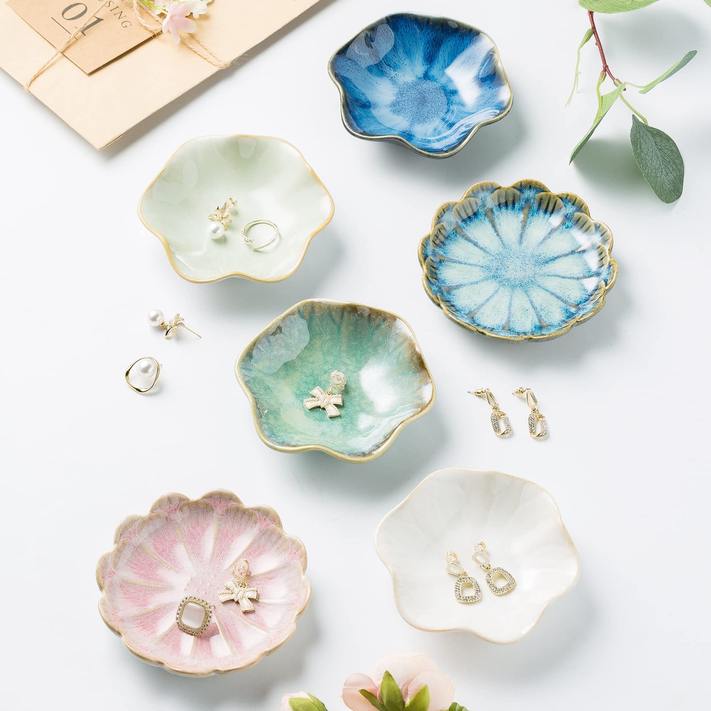 Jewelry Dish Tray, Ring Dish, Ceramic Trinket Tray, Key Bowl, Decorative Plate, for Friends Sisters Daughter Mother (Milky White)