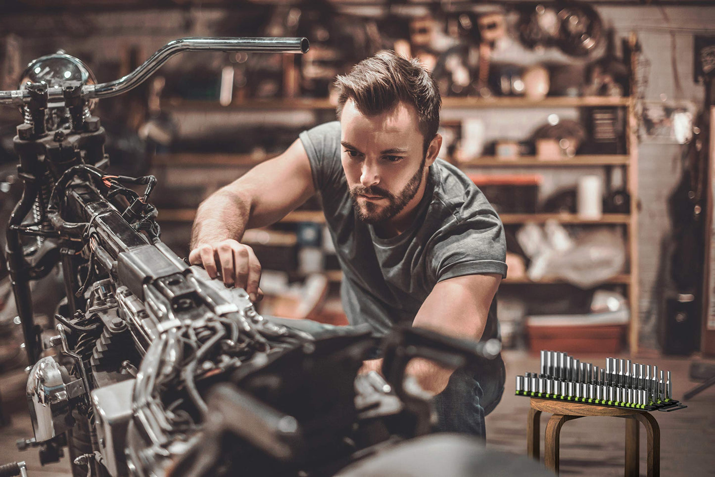 Olsa Tools Portable Socket Organizer Tray | Black Rails with Green Clips | Holds 80 Sockets | Professional Quality Socket Holder