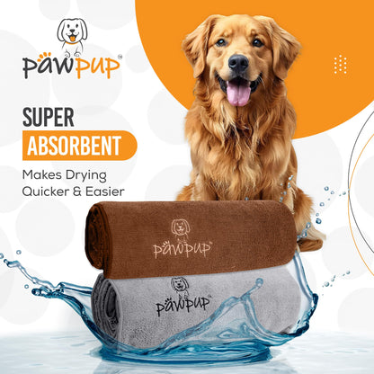 PAWPUP Dog Towels for Drying Dogs Super Absorbent Microfiber Pet Grooming Towel for Dogs, Cats and Other Pets (40 x 24 Inches, Brown and Grey)