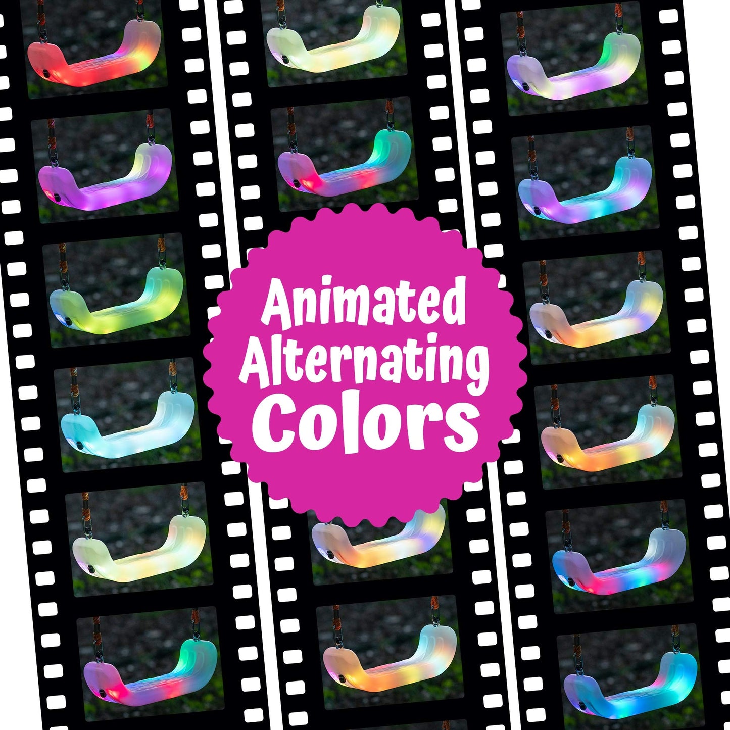 Firefly LED Light Up Swing Seat with Adjustable Rope and Chain. 24 Lights Illuminate in Day or Night. Outdoor/Indoor Use. 150lb User Capacity. 15" W x 6" Deep x 5" H, by XDP Recreation a USA Company