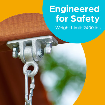 Jungle Gym Kingdom Swing Set Hangers - 2 Heavy Duty Brackets with Locking Snap Hooks for Porch, Patio, Playground - Indoor/Outdoor Hardware & Accessories