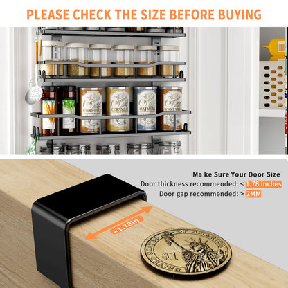 Over The Door Pantry Organizer, 9-Tier Over The Door Organizer with Adjustable Baskets, Metal Hanging Spice Rack for Pantry Organizers and Storage, Suitable for Kitchen Laundry Room & Bathroom, Black