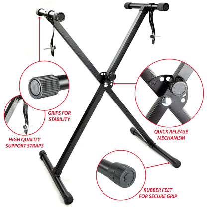 RockJam 61 Key Keyboard Piano Stand With Pitch Bend Kit, Piano Bench, Headphones, Simply Piano App & Keynote Stickers