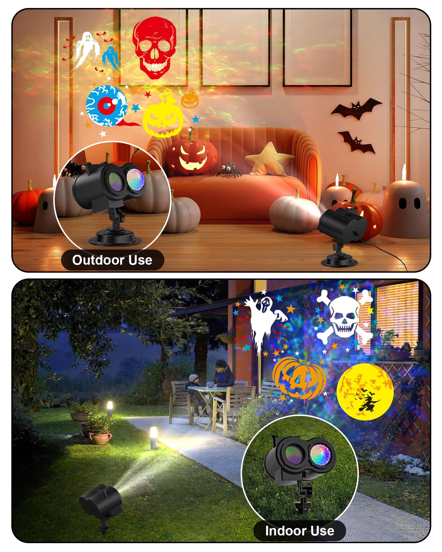 2025 Upgrade Halloween Christmas Projector Lights Outdoor, COOLWUFAN 2-in-1 Moving Patterns Landscape Lights, 30 HD Effects (3D Ocean Wave)Projection Light for Xmas Halloween Party Garden Decorations