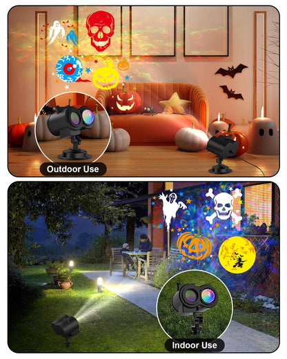 2025 Upgrade Halloween Christmas Projector Lights Outdoor, COOLWUFAN 2-in-1 Moving Patterns Landscape Lights, 30 HD Effects (3D Ocean Wave)Projection Light for Xmas Halloween Party Garden Decorations
