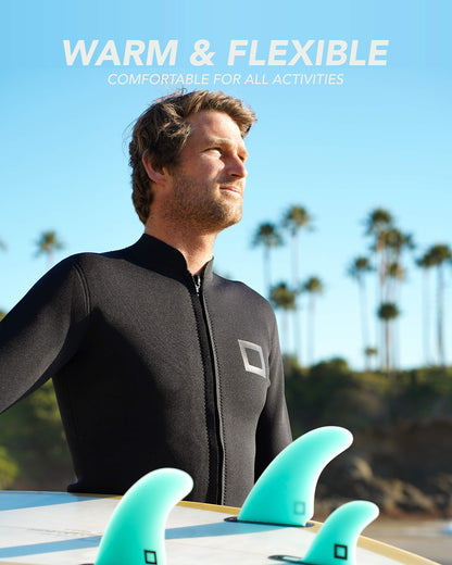 Surf Squared Men's Wetsuit Top Jacket 2mm or 3mm - Neoprene Long Sleeve for Warmth & Comfort, Extended Back Flap - Ideal for Surfing, Snorkeling & Watersports - 2X-Large - 3MM