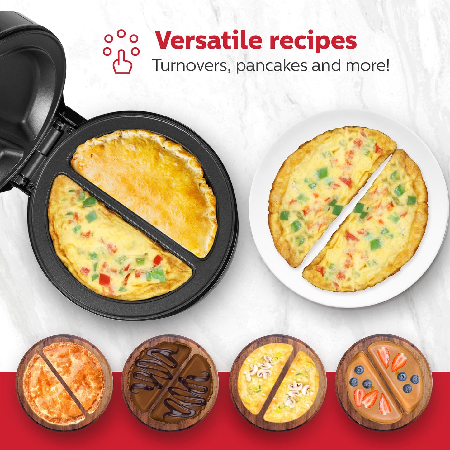 Holstein Housewares - Non-Stick Omelet & Frittata Maker, Stainless Steel - Makes 2 Individual Portions Quick & Easy (2 Section, Black)