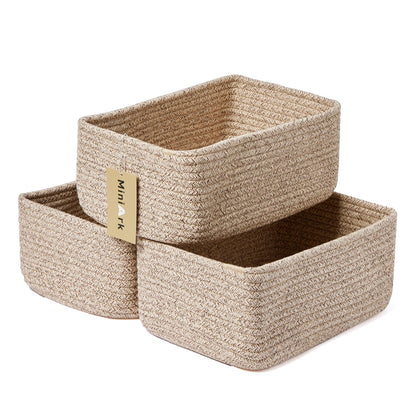 MiniArk Small Storage Baskets for Organizing | Closet Organizer Bins | Shelf Toy Basket | Woven Rope Baskets | Cube Decorative Box | Shallow Basket | 11.5x7.5x4.7” | 3 Packs Mixed Brown