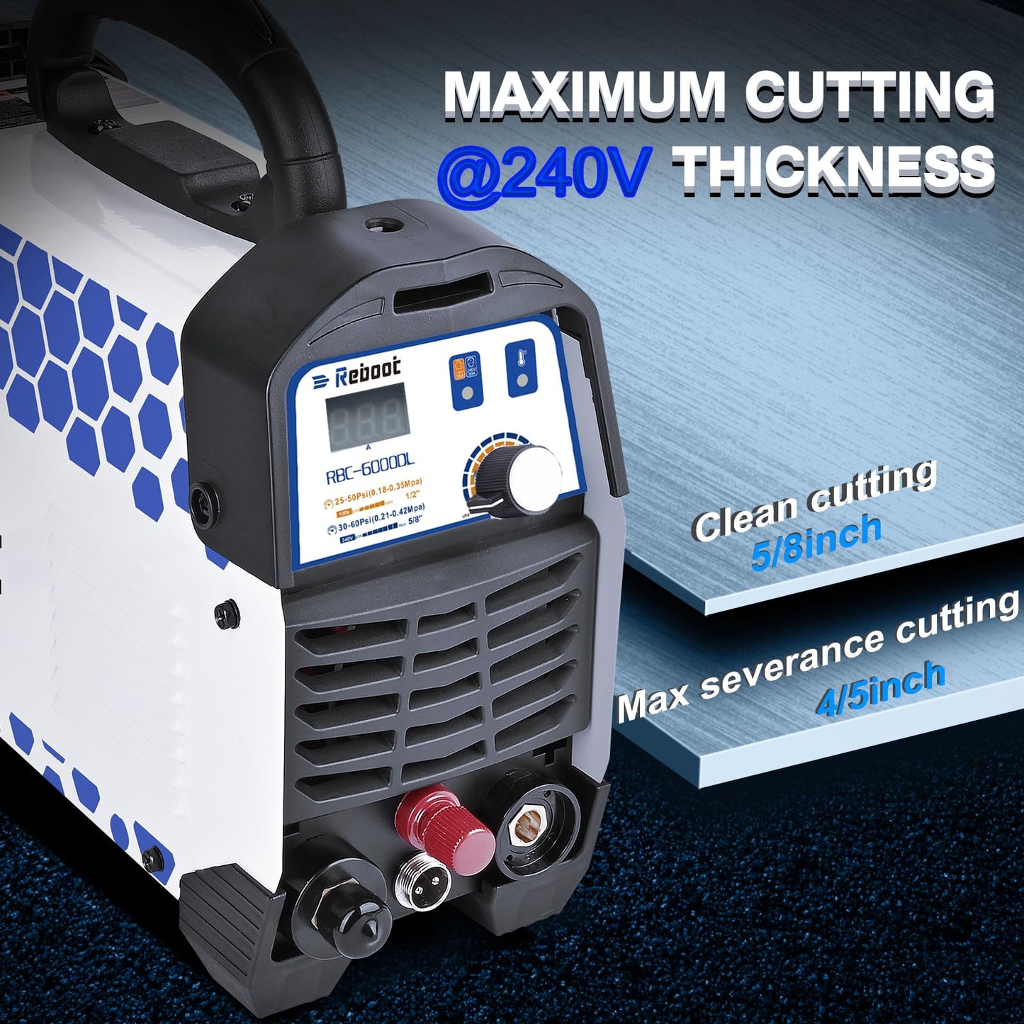Reboot RBC6000DL Plasma Cutter, 60 Amp Non-Touch Pilot Arc Plasma Cutter Machine, 5/8 inch Clean Cut 4/5 inch Severance Cut, Dual Voltage 110/120V or 220/240V with Consumable Set Digital Display