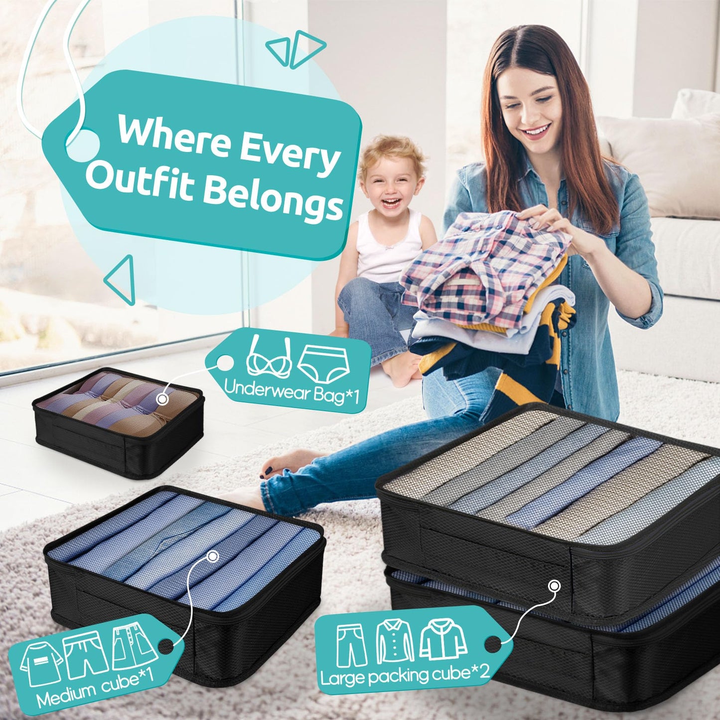 ALL INCLUDED - 12 Set Packing Cubes for Suitcases Carry On, Travel Essentials/Accessories Luggage Organizer Bags Set, Includes Cubes, Shoes Bag, Matte Cosmetic Bag, Zipper Bags