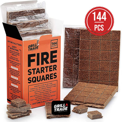 Grill Trade Fire Starter Squares 144, Easy Burn Your BBQ Grill, Camping Fire, Wood Stove, Smoker Pellets, Lump Charcoal - Fireplace Cubes - Ideal Barbeque Accessories