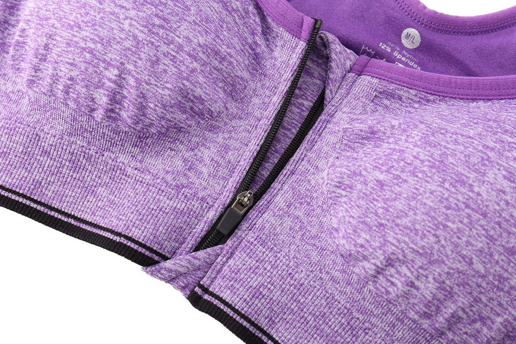 ohlyah Women's Zipper Front Closure Sports Bra Racerback Yoga Bras (XXL 40C 40D 42B 42C, 4 Pack: Pink Blue Grey Purple)