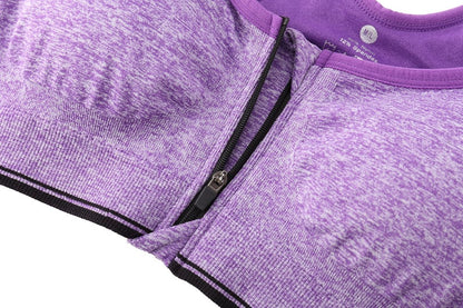 ohlyah Women's Zipper Front Closure Sports Bra Racerback Yoga Bras (XXL 40C 40D 42B 42C, 4 Pack: Pink Blue Grey Purple)