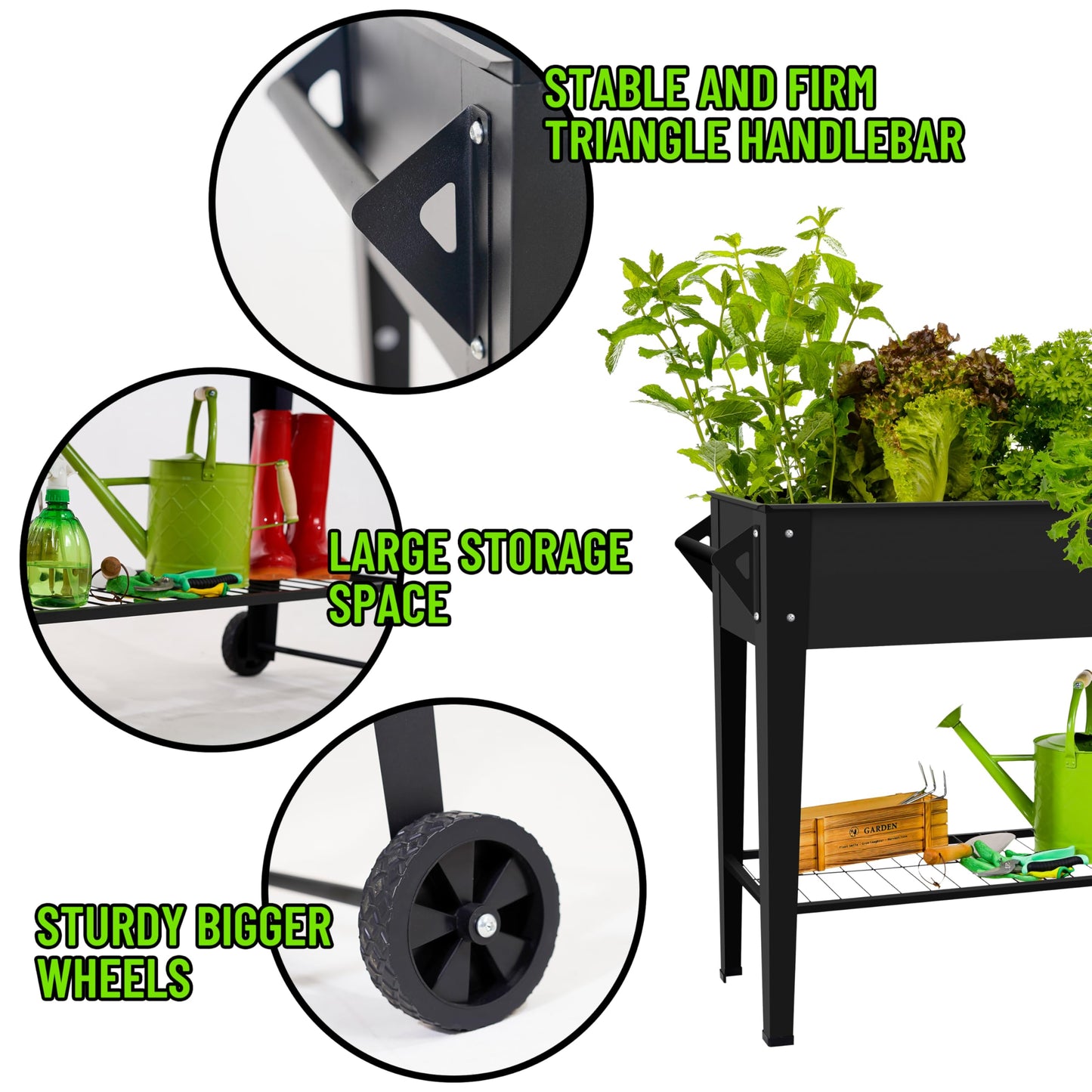 LEETOLLA Elevate 32" Tall Raised Garden Bed Outdoor with Wheels & Shelf for Mobility, 400LBS Capacity, Anti-Rust Steel Planter Box for Vegetables/Herbs, Patio-Balcony-Backyard