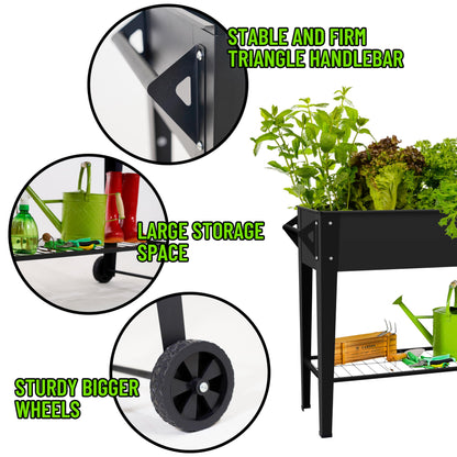 LEETOLLA Elevate 32" Tall Raised Garden Bed Outdoor with Wheels & Shelf for Mobility, 400LBS Capacity, Anti-Rust Steel Planter Box for Vegetables/Herbs, Patio-Balcony-Backyard