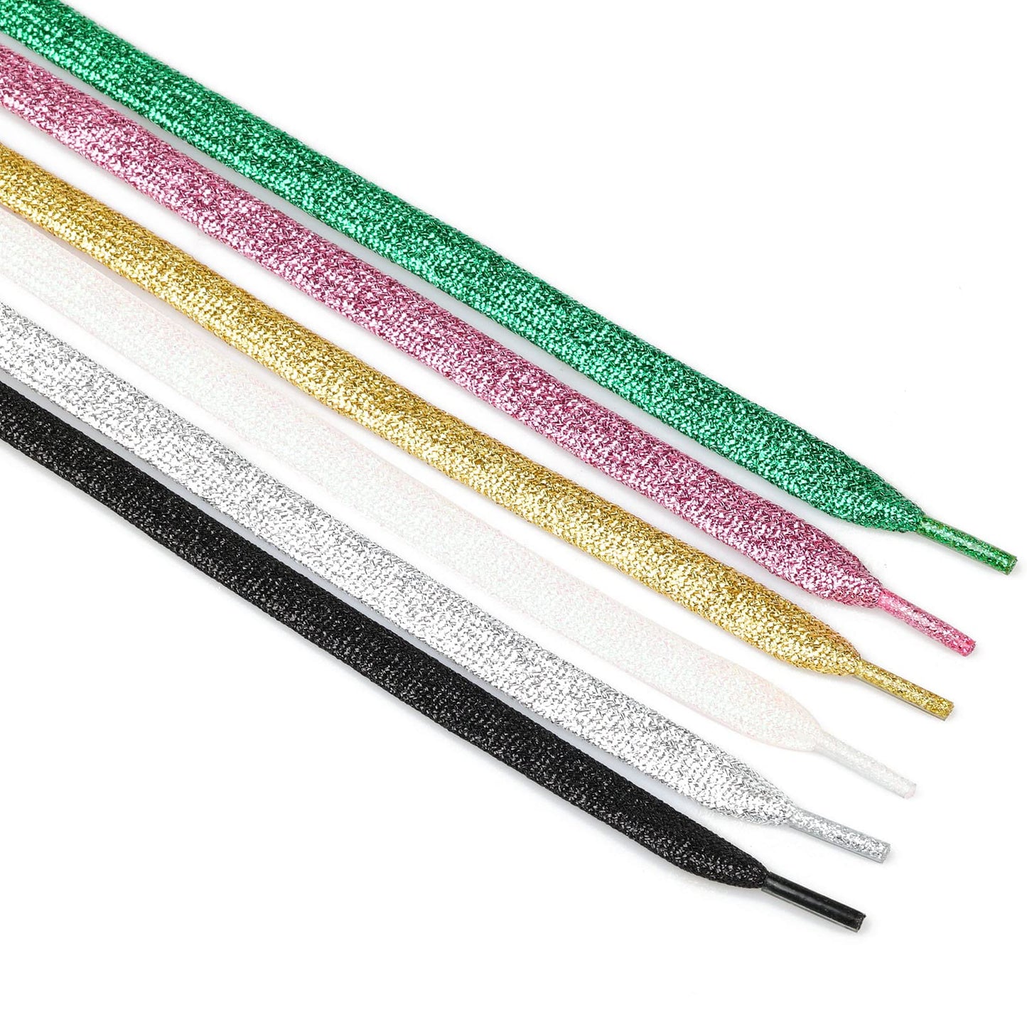 Olukssck 2 Pairs Flat Glitter Shiny Metallic Shoe Laces for Sneakers, 2/5" Wide Sequin Athletic Shoelaces Light Gold 55 inch(140cm)