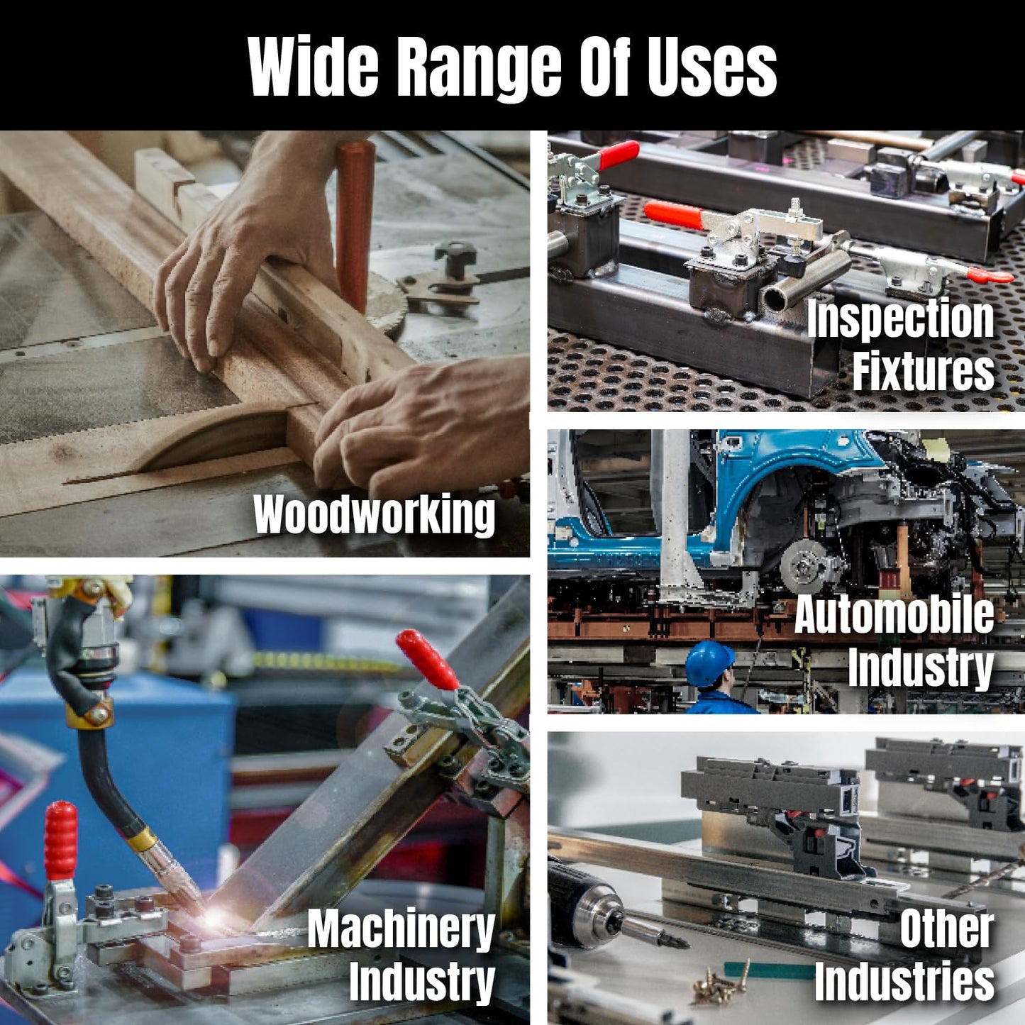 POWERTEC 2PK Toggle Clamp, 500 lbs Holding Capacity, 12130 Quick Release Vertical Clamps w/Antislip Rubber Pressure Tip for Woodworking Jigs and Fixtures, Welding, Drill Press, Crosscut Sled (20335)