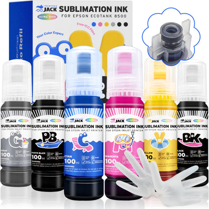 Printers Jack 600ML Sublimation Ink for ET-8550 ET-8500 Wide-Format Supertank Printers Heat Press Transfer on T-Shirt (6x100ML, 6 Colors-BK PB CM Y GY) Bigger Bottles with More Ink Auto Fill the Tanks