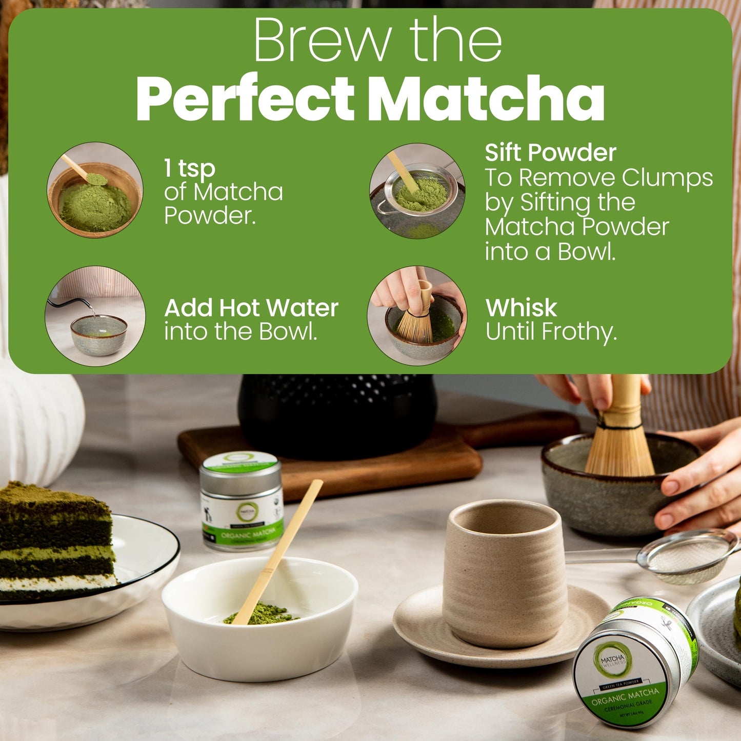 Matcha Wellness Ceremonial Grade Matcha Powder – Organic First Harvest Japanese Green Tea from Kyoto – 1.4oz – No Sugar, No Additives, No Gluten