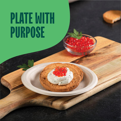 Paper Plates, 100% Compostable Heavy Duty, Disposable 7 Inch, Small Dessert Plate - [125-Pack] - {PFAS-Free} - {BPI Certified} Eco-Friendly, Biodegradable Bagasse Natural Brown 7" Small Plates