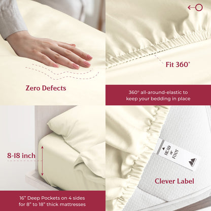 Mayfair Linen 100% Egyptian Cotton Sheets King Size - 800 High Thread Count Sheets King, 4 PC Luxury Hotel King Size Sheets Set, 16" Deep Pocket Sateen Weave Extra Soft Cooling Bed Sheet Sets, Ivory