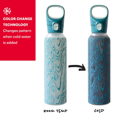 Pyrex 24-Oz Color Changing Glass Water Bottle with Silicone Coating, Leakproof and Textured Glass Reusable Water Bottle with Flip-Top Lid, Eco-Friendly, BPA-Free Silicone Coating, Happy Floral
